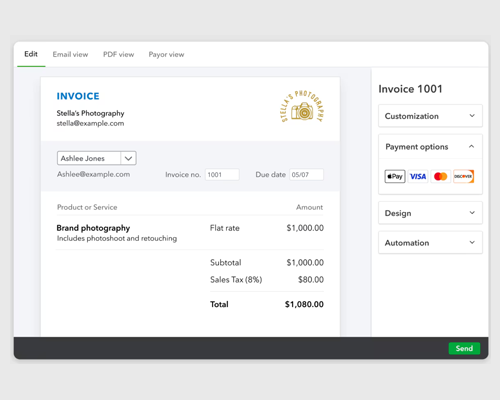 Sample QuickBooks invoice